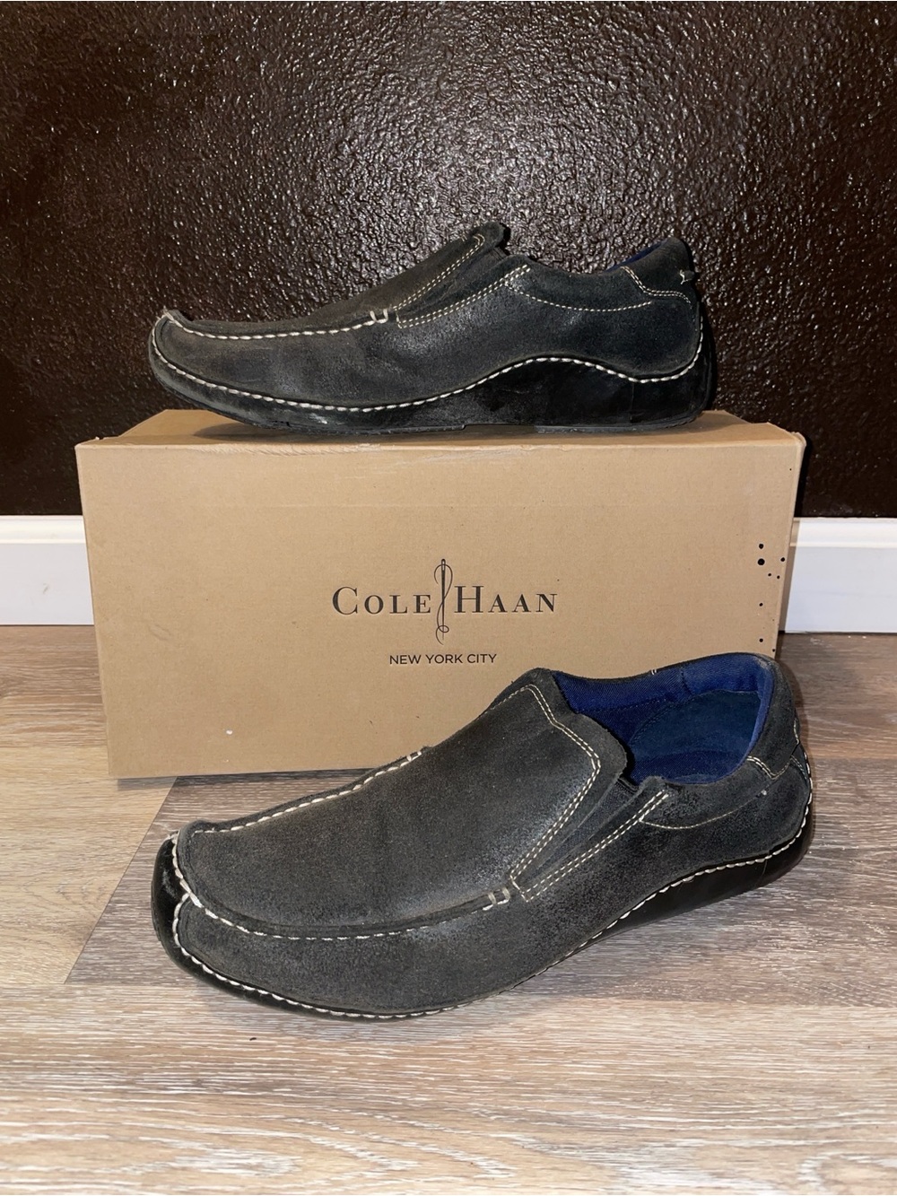 Cole Haan Black Suede Tucker Venetian Slip-On Loafers Size 10.5M WITH BOX!